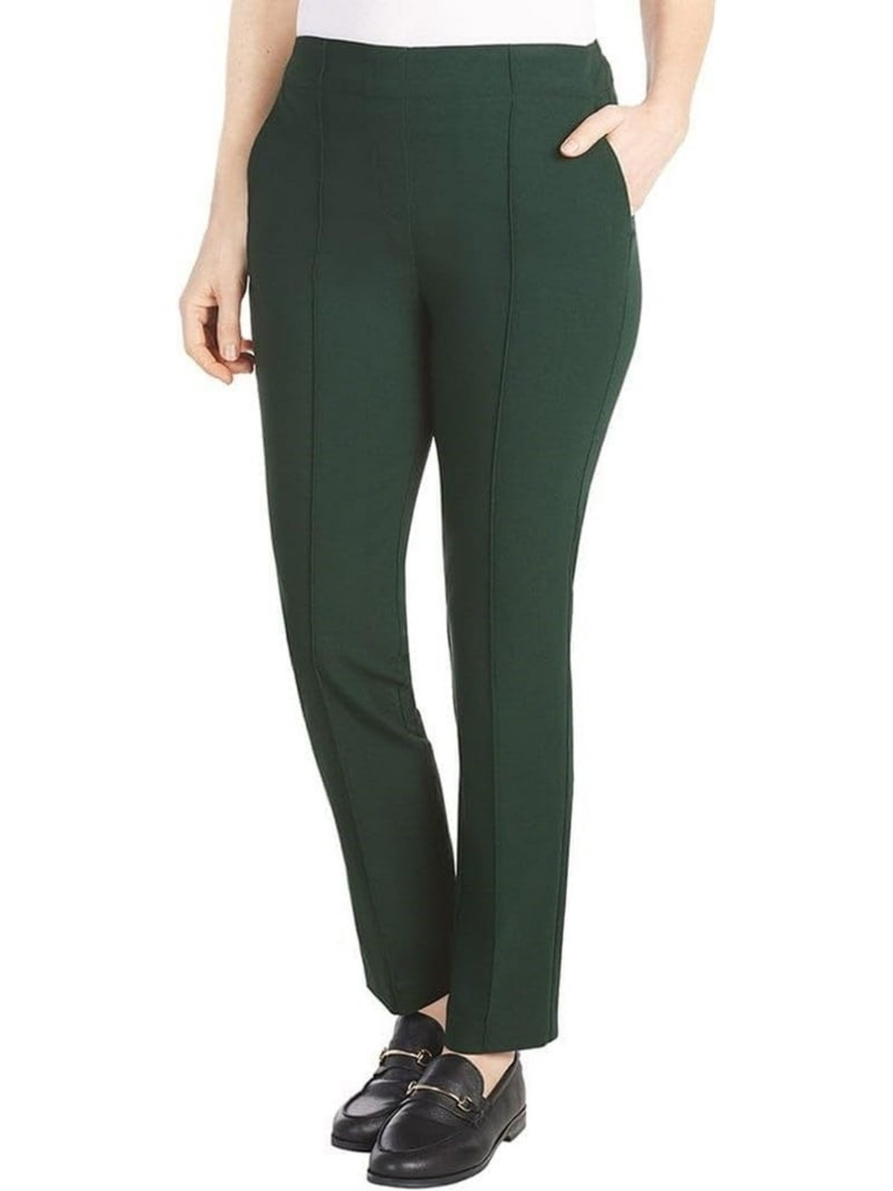 High-Rise Ponte Slim Ankle Pants in Dark Green
